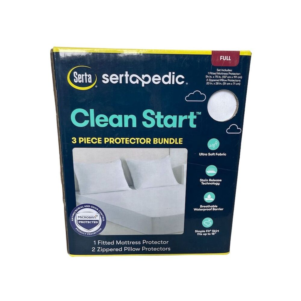 SertaPedic Clean Start 3 Piece Mattress Protector Bundle - Full Size White